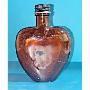 Vintage Wheaton USA Amber Apple Glass Bottle Screw Top Flask 4in Figural